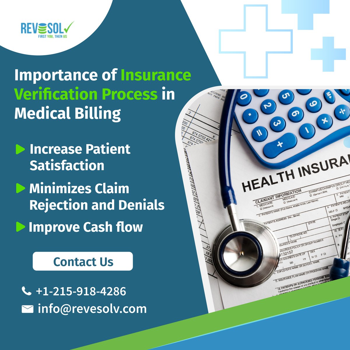 'Did you know that the insurance verification process is considered one of the most common causes of medical billing failure? 
We are here to help you with that!    
#revesolv #medicalrcm #rcm #ar #billing #healthcare #ushealthcare #eligibilityverification #insuranceverification
