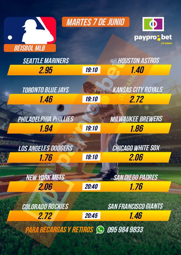 BetPaypro's tweet photo. Béisbol de las Grandes Ligas MBL también lo encuentras en #PayPro #TUGANAS https://t.co/iJpoIrdwCz