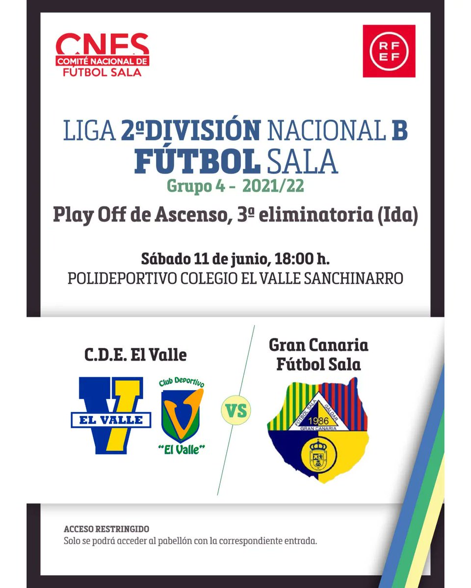 #FS <a href="/SomosFutsal/">Nos gusta el FUTSAL</a> Este sábado a las 18:00h. se jugará el partido de ida de la final del playoff de ascenso a 2° división ante <a href="/grancanariafs/">Gran Canaria  FS</a>. Un hecho histórico por el cual necesitamos vuestro apoyo, Queremos vestir la grada de azul. Os esperamos #GoValle✌