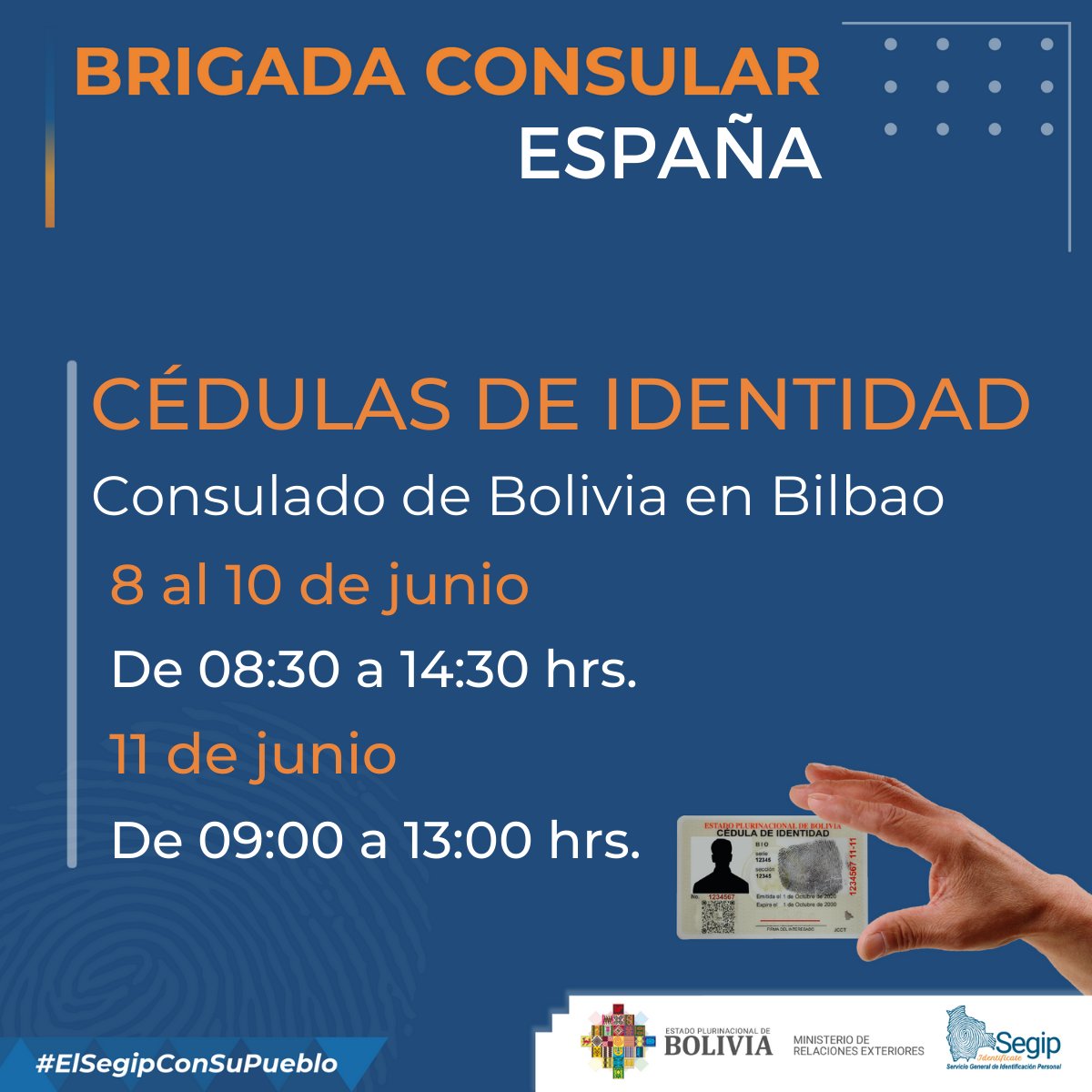 OficialSegip's tweet photo. Comunicamos la atención de nuestra #BrigadaConsular en el Consulado de Bolivia en Bilbao - España.
Conoce los requisitos para tus trámites:
✅Cédulas de Identidad https://t.co/ruqT9nPga9
✅Licencias de Conducir https://t.co/FHLjfhjTDX
Agenda tu cita en:
https://t.co/gKcxLX71s3 https://t.co/hXdwqBDUXd