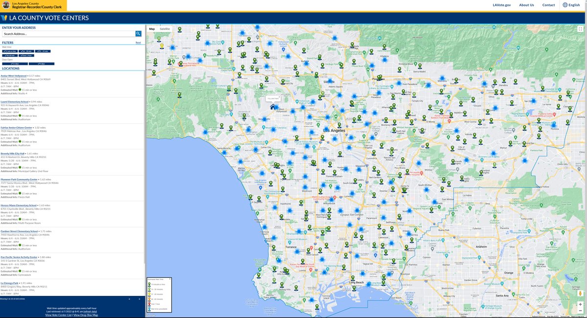Current wait times at polling locations throughout Los Angeles County:
locator.lavote.gov/locations/vc?i…