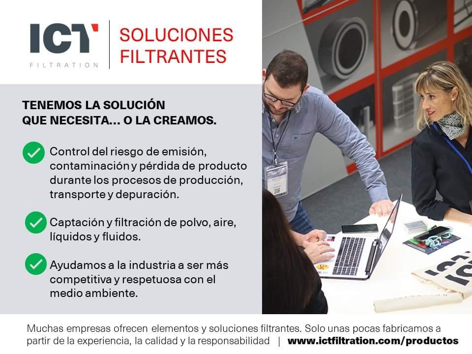 Nuestro catálogo de #filtración para la #industria ofrece todo tipo de soluciones para procesos, captación y filtración de polvo, aire, líquidos y fluidos.
Descargue el catálogo en este enlace: ictfiltracion.com/wp-content/upl…
<a href="/techsolids/">Asociación Española de Tecnología para Sólidos</a> <a href="/Polu_Solidos/">POLUSOLIDOS</a> <a href="/expofluidos/">@EXPOFLUIDOS</a> <a href="/EXPOSOLIDOS/">EXPOSOLIDOS</a> 
#filtros