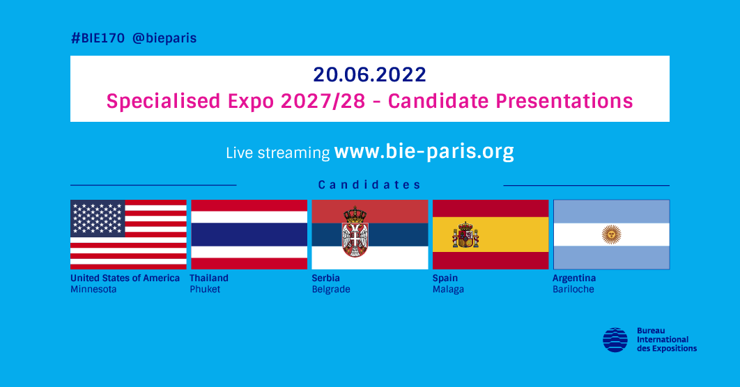 All five candidature projects will be presented to BIE Member States on 20 June during the 170th General Assembly of the BIE