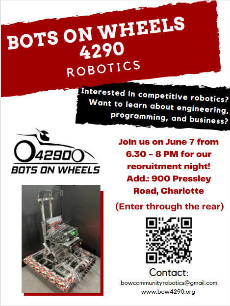 OfficialBOW4290's tweet photo. "Come Roll with Us" join an award winning robotics team!! https://t.co/Ietbt37NZz