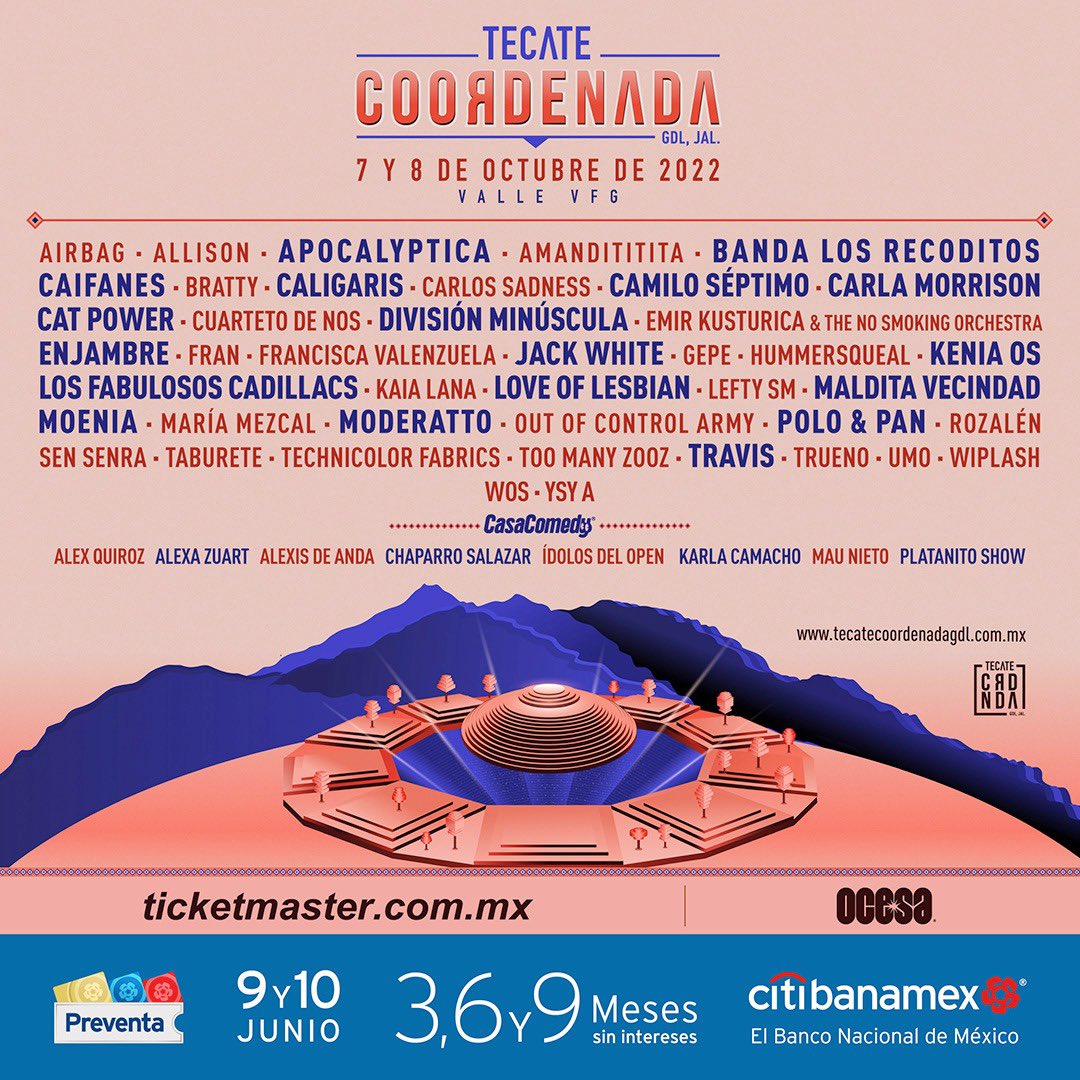 #DropZoneMúsica | Listo el cartel del #TecateCoordenada con Jack White, Los Recoditos, Travis, Apocalyptica, Caifanes, Los Fabulosos Cadillacs, Camilo Séptimo y más... @TecateCRDNDA
Preventa 9 y 10 de junio.