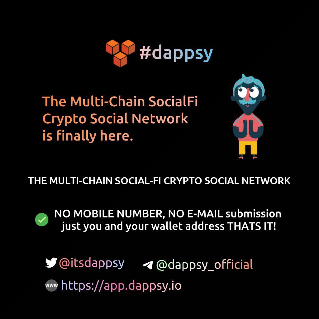 kris2298's tweet photo. @JakeGagain @VoltInuOfficial @BrendanAllenMMA DAPPSY Token 🔥🚀

✅Token name: DAPPSY
✅ Symbol: APP
Crypto Social Network

📌Telegram: https://t.co/bi8Zi2koGn
📌Website: https://t.co/6qD2oiiaZM
Beta Version https://t.co/XnJZlXZEUK

💎 MC: 600K
 @itsdappsy

#Dappsy #DappsyCoin #bnb #bsc #web3 #nft #crypto #btc 330 https://t.co/VfwjTyOdDT