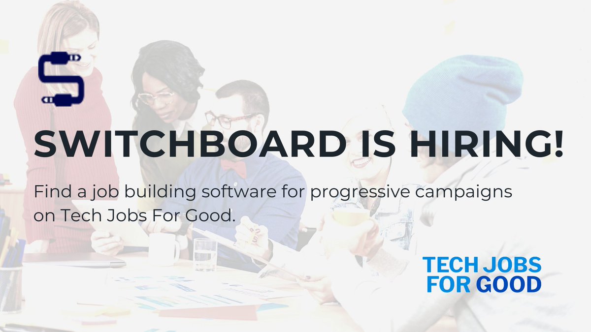TechJobsforGood's tweet photo. Help Democrats and progressives win elections up and down the ballot! @oneswitchboard is #hiring!

Location: Washington, DC / Remote, USA
Apply 👉 https://t.co/5Ar4a9esR2

- Frontend Software Engineer
- Software Engineer

#TechForGood #SocialImpactJobs #EngineeringJobs #JobAlert https://t.co/sPbphyIcAn