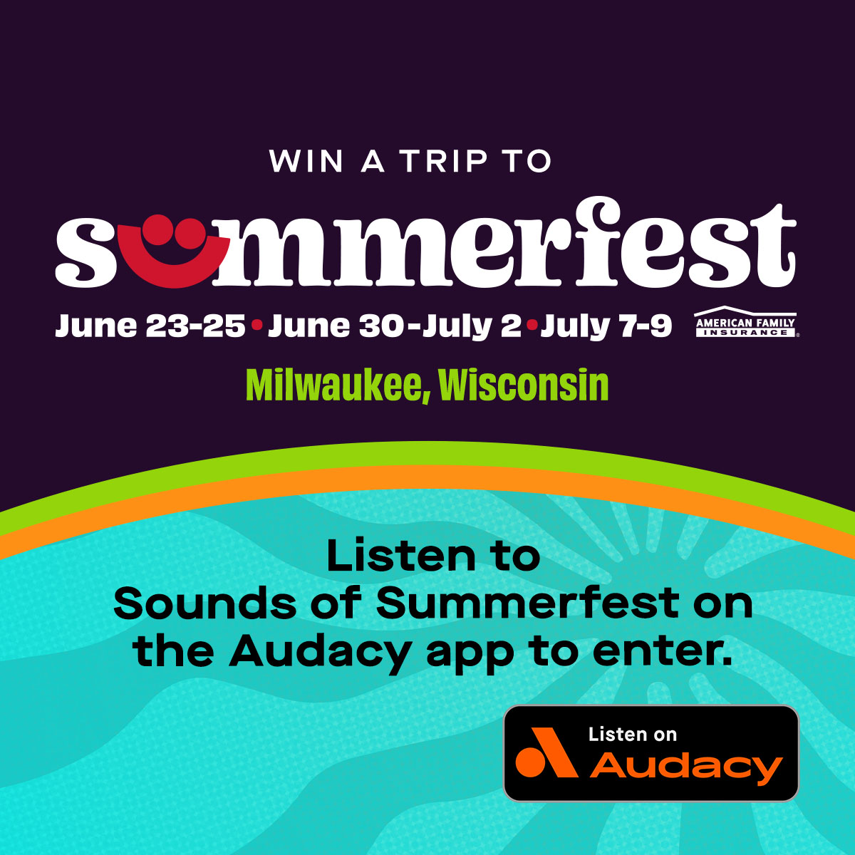 ☀️ You and a friend have the chance to win a two-night trip to @summerfest with performances by @machinegunkelly, @justinbieber, @avrillavigne + more! ☀️ 🎧 Tune in to ‘Sounds of Summerfest’ Radio to enter: auda.cy/Summerfest 📝 Contest Rules: auda.cy/SummerfestRules