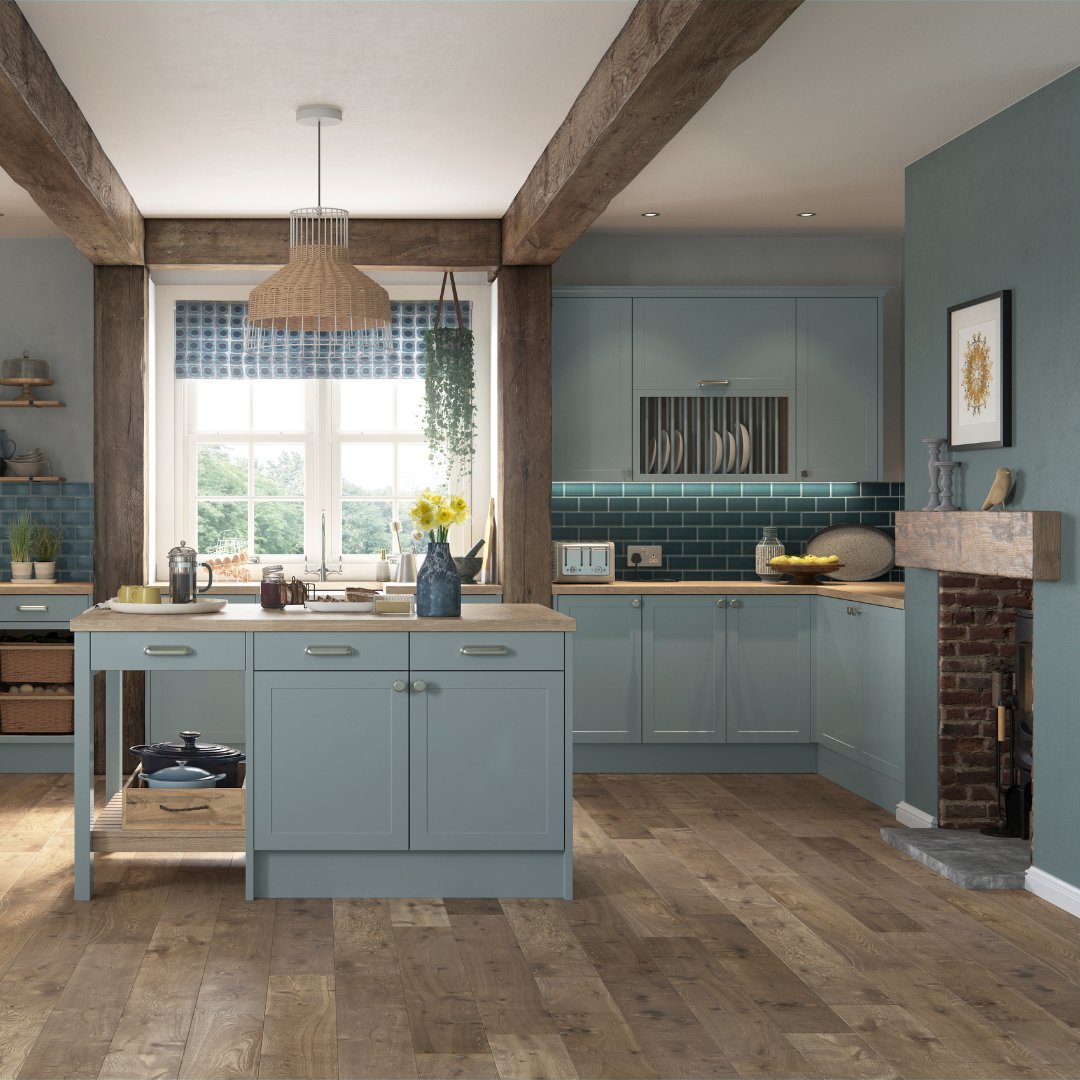 Where the ocean meets the sky. Light, bright, and colourful, our Sky colourway can be both energetic and serene. Pair with natural wood features and flooring to bring a soft, soothing quality to your space. 🔍 Dunham in Sky #MyMagnetKitchen #PerfectPastels