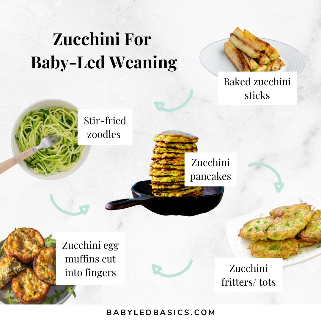 Zukes/courgette/zucchini is a versatile choice for baby-led weaning. It can be offered all by itself as cooked sticks, grated into pancakes, or as zoodles mixed with no added salt passata. 💚
.
During the early days of eating, exposing your bub to a wide variety of textures is