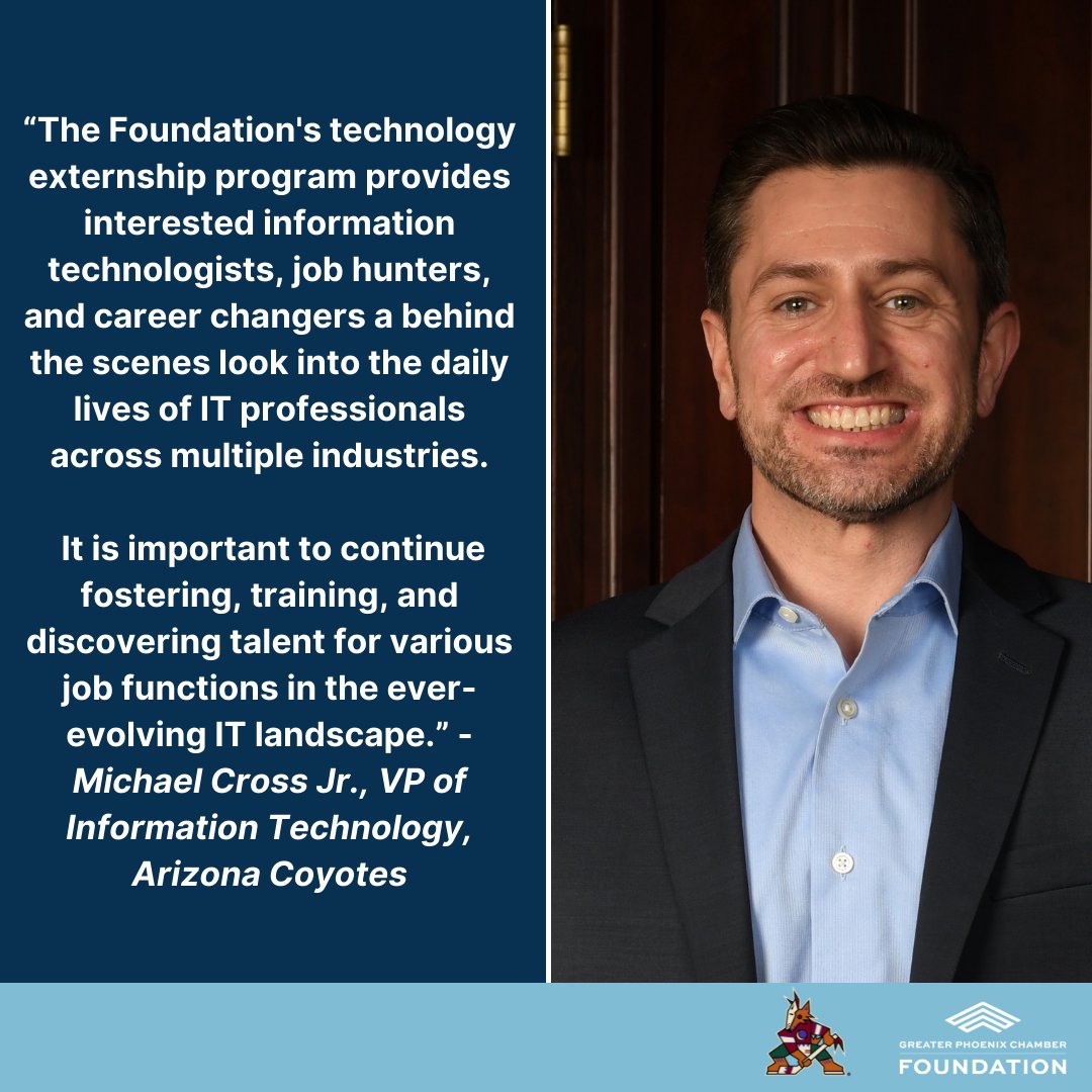 phxchamberfound's tweet photo. The Foundation is seeking employer partners to participate in our 2022 Virtual Fall #Cybersecurity and #Technology Externships. Employers lead virtual sessions to teach externs industry knowledge, career pathways, and required skills. Sign-up here https://t.co/hhZoU5kS1g https://t.co/j4lzytUr09