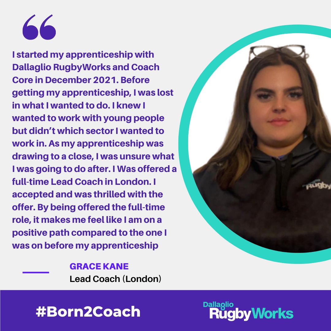 DallaglioRW's tweet photo. @_UKCoaching #Born2Coach
📖 Grace joined Dallaglio RugbyWorks in 2021 as a @WeAreCoachCore apprencice. Grace quickly become an invaluable member of our team using her lived experience to relate to our young people and has worked her way up to Lead London Coach 👏 #IAmACoach https://t.co/qWJxDIXJKQ