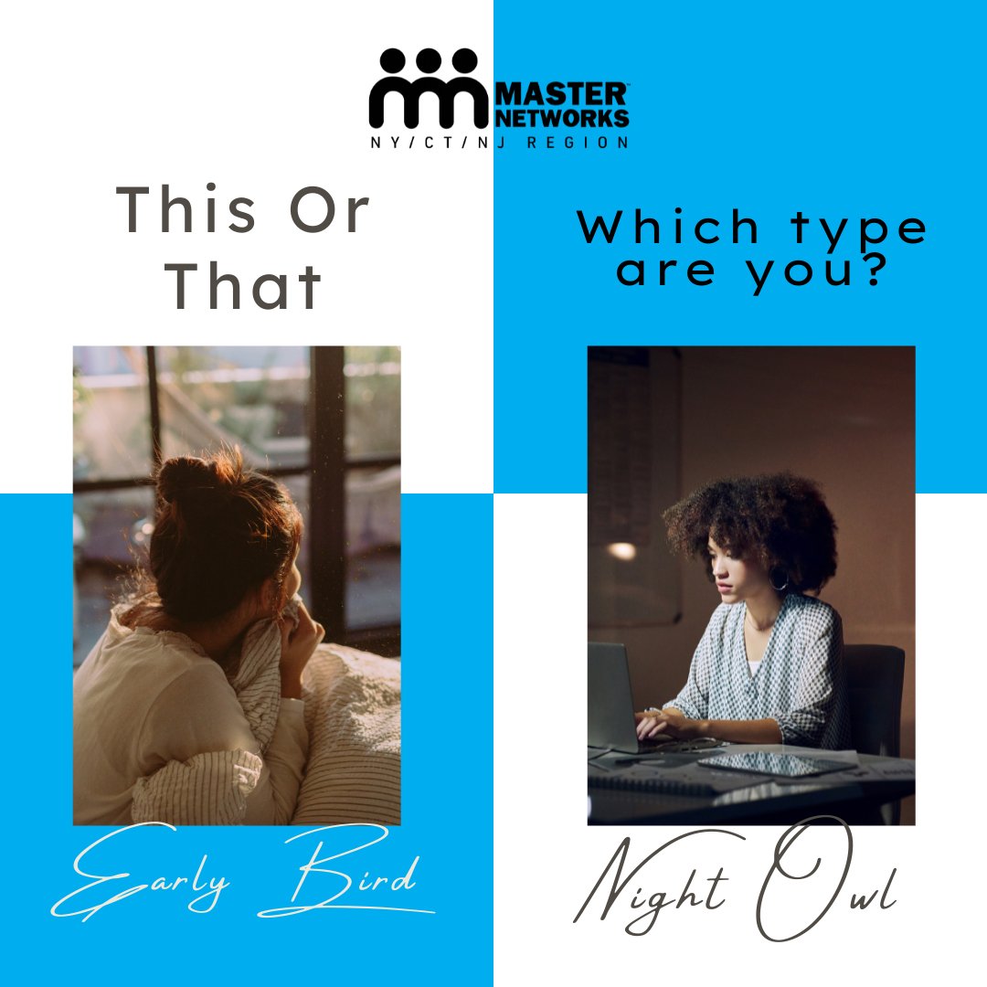 Networking_NY's tweet image. Whether you are an early bird or a night owl, make sure to get quality sleep as it plays an essential role in your physical and mental well-being!

Stay on top of your business game by making your health a priority! 🧘
🔵
⚫
🔵
#Wearemasternetworks #networkforlife #smallbusiness