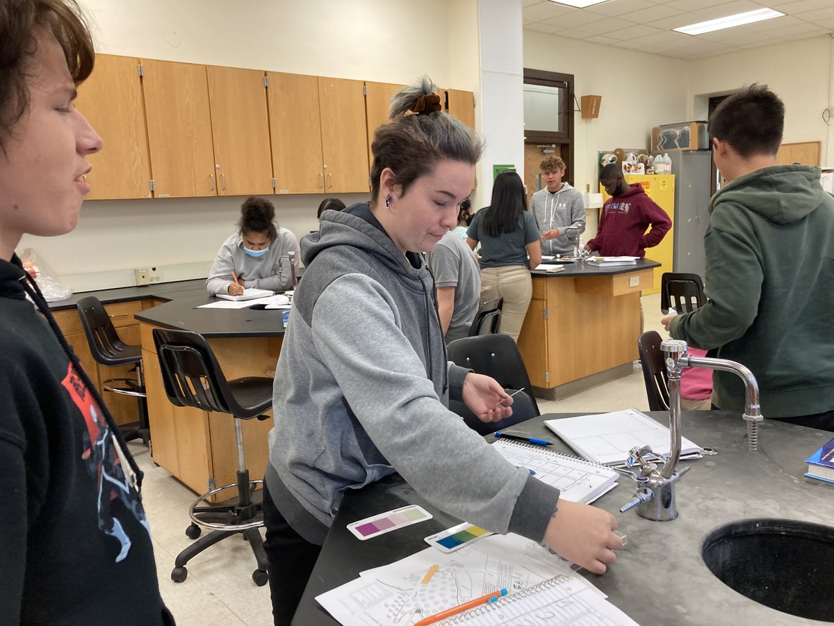 StemWloo's tweet photo. 👩🏾‍🔬👨🏻‍🔬🧪Take a look at the tests students at East High School are conducting! These students were testing water for high levels of nitrates and phosphates. @WaterlooSchools https://t.co/hn8u9V88at
