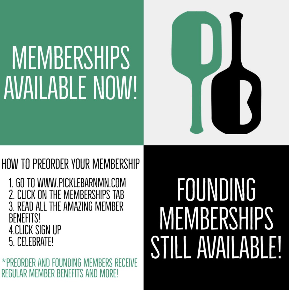 Preorder Memberships now available for  <a href="/picklebarnmn/">Picklebarn</a>. Check out our website for more information at picklebarnmn.com/memberships. Founding Memberships are also available for a limited time! We can’t wait to see you out on court! #pickleball