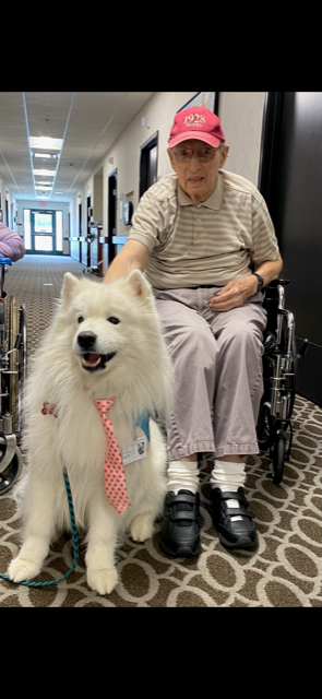 We had a special visitor today, our residents enjoyed some pet therapy with Levi.