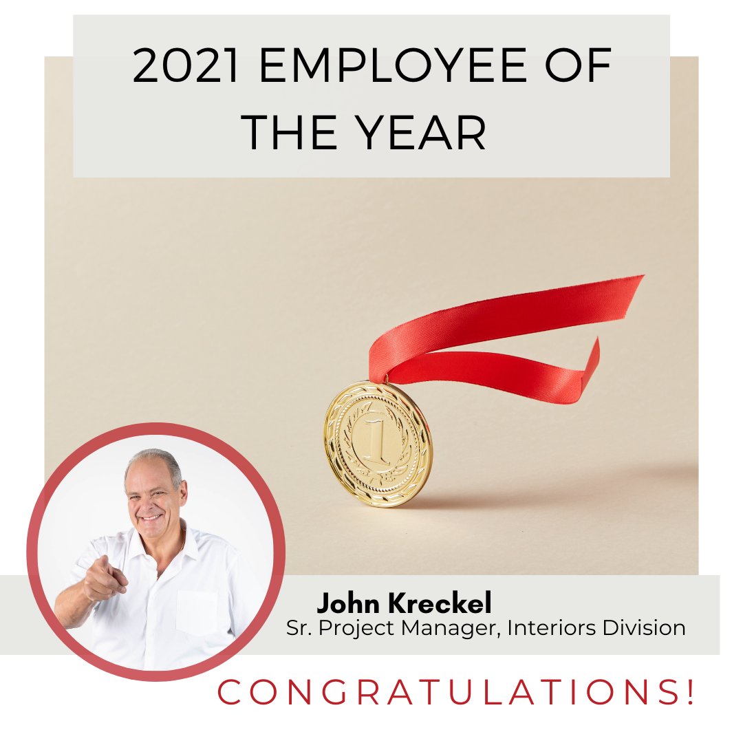 Let us introduce you to our 2021 Employee Excellence award winner!⁠
⁠
John Kreckel is our Sr. Project Manager, Interiors Division, and we couldn't be more proud of this Electra Excellence win for Hellman.⁠