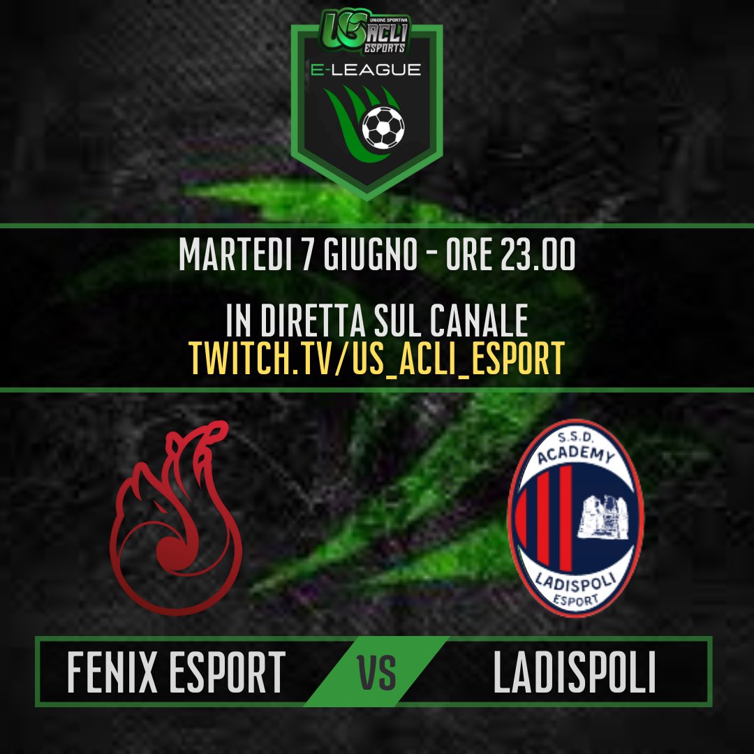 us_acli's tweet photo. FENIX ESPORT - LADISPOLI ESPORT 

Ore 23.00

In diretta sul canale ufficiale di UsAcli eSport 

https://t.co/BAfTDtxR30 

@LadispoliUs @Fenix__XI 

#esport #usacli #usaclieleague https://t.co/2GPO56b6t2