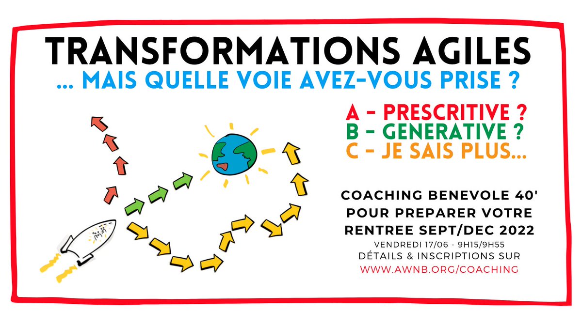 TRANSFORMATIONS AGILES : BIEN PREPARER VOTRE RENTREE AVEC  40' DE COACHING BENEVOLE - Vendredi 17/06, 9h15-9h55 - Détails et Inscriptions sur buff.ly/3Msi69h