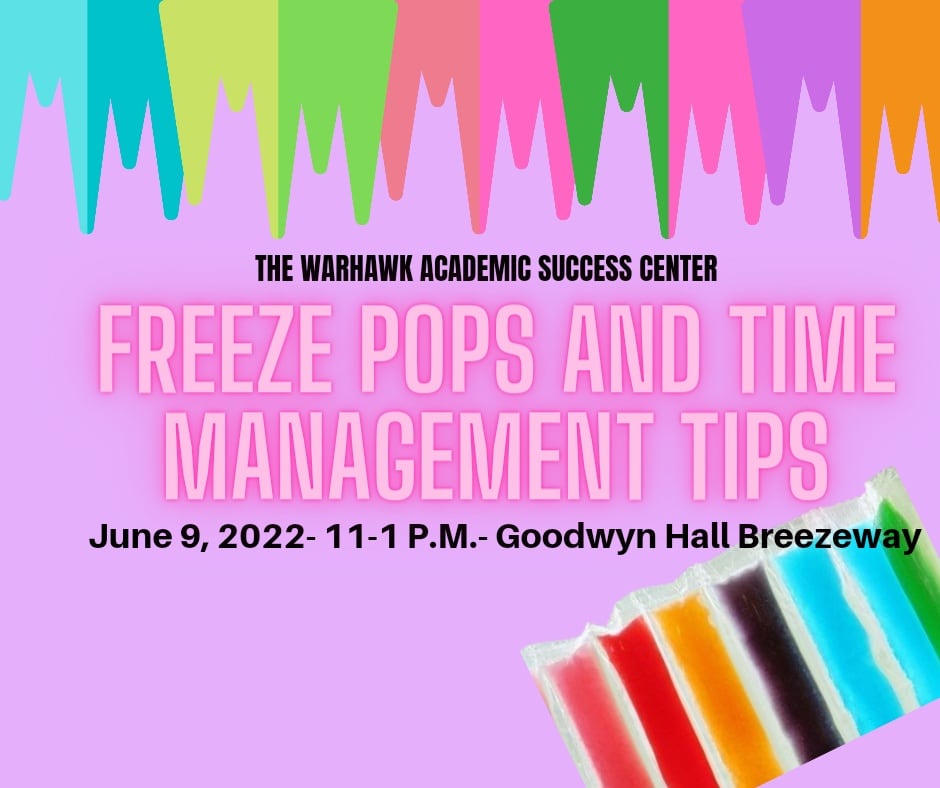 Stay cool with the WASC 😎.  We will be handing out freeze pops and time management tips this Thursday from 11-1 in the Goodwyn Hall Breezeway. #aumwasc #studentsuccess #timemanagement #tutoring