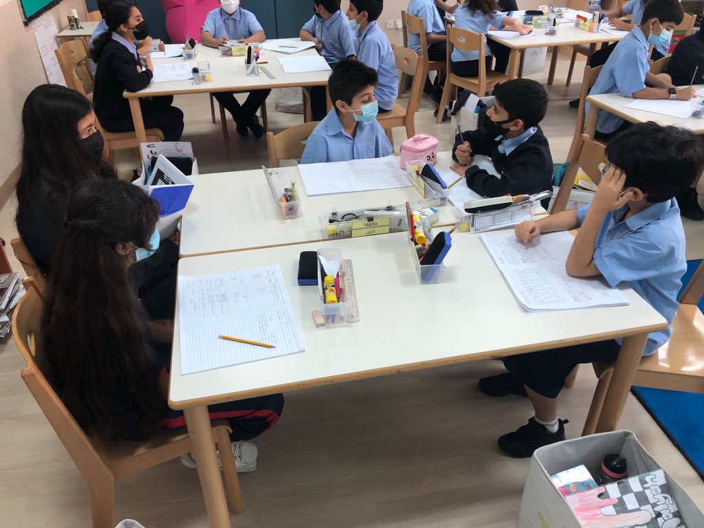 AIS_Grade5's tweet photo. Those of us in 5B are working together to investigate the character strengths of the main characters in a narrative poem. At the end of our lesson we shared work and gave each other feedback with a star and a wish #AISGrade5 https://t.co/U4Cyhwrcff