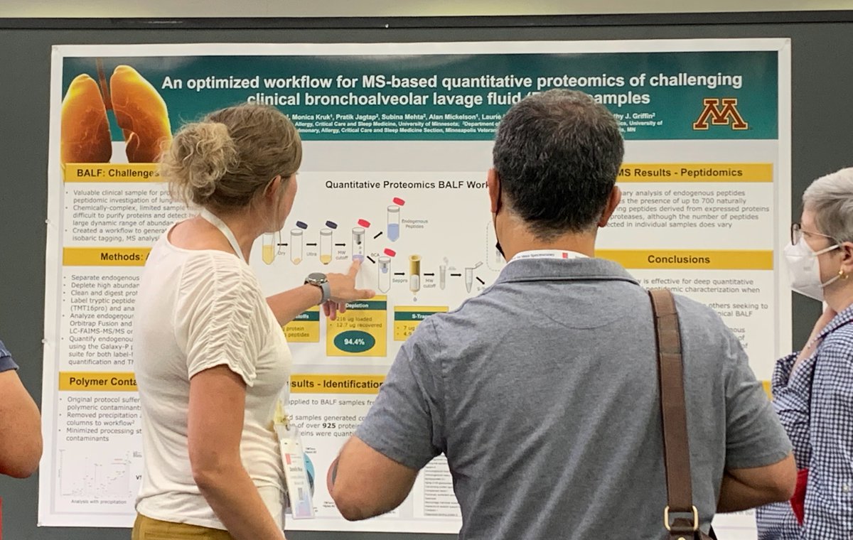Danielle Weise from @UMNews presents her work on quantitative #proteomics of BALF samples at the #ASMS2022 meeting in @CityMinneapolis. #ClinicalProteomics #LungResearch