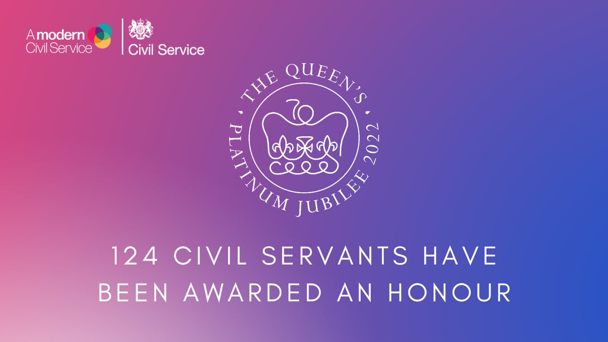 We are proud to celebrate 124 civil servants who have been awarded as part of the Queen's Birthday Honours. The recognition ranges from people who worked on climate change issues to projects on diversity and inclusion. Find out more: gov.uk/government/col…