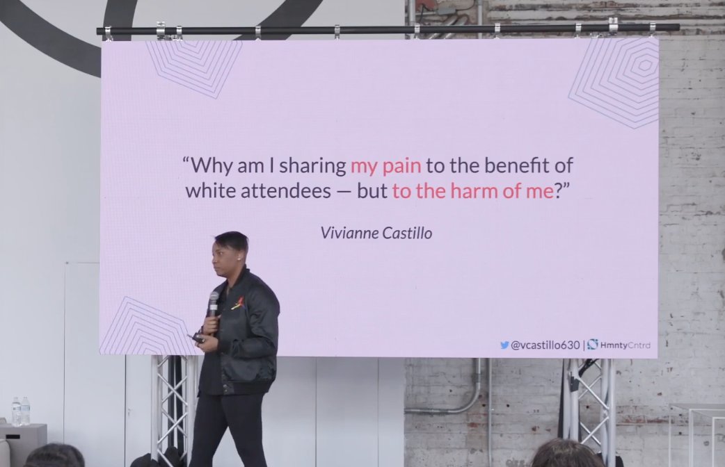 this, right here, is why I respect and admire <a href="/vcastillo630/">Vivianne Castillo</a> so much. She shares *so much* from painfully lived experiences, and it's made me a better person. And she's *honest* about the cost that has on her. #UXRConf