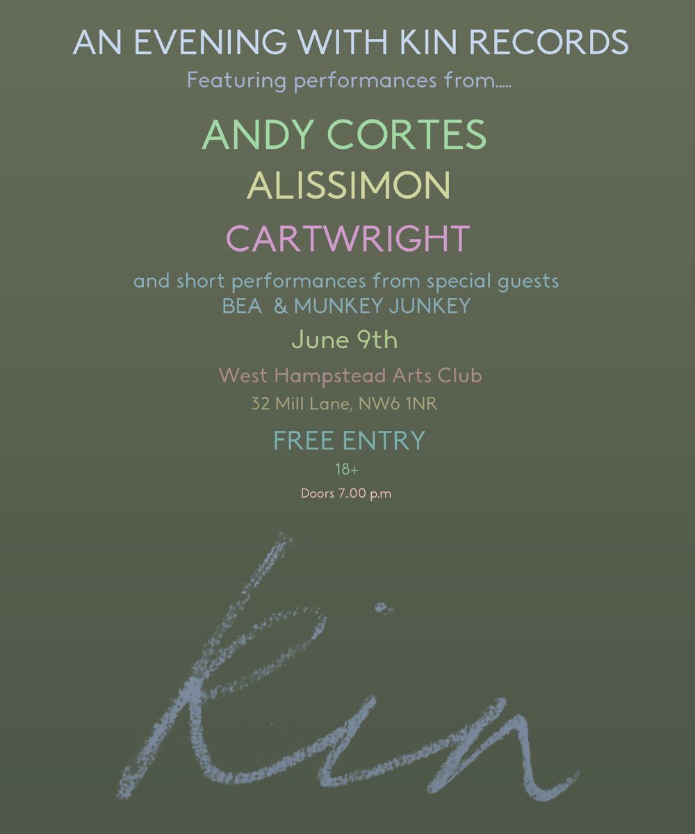 Kin Records (@records_kin) on Twitter photo Sadly due to covid <a href="/dmarthurmusic/">DM Arthur</a> won't be able to join us on stage on Thursday but we've added <a href="/iamcartwright/">Cartwright</a> to the bill! And we're excited to announce BEA and <a href="/MUNKEYJUNKEY16/">Kurran Karbal</a> will also be playing alongside <a href="/alissimon/">alissimon</a> and <a href="/andycortes87/">andy cortes</a>! Get Tickets here ticketweb.uk/event/kin-reco… Sadly due to covid <a href="/dmarthurmusic/">DM Arthur</a> won't be able to join us on stage on Thursday but we've added <a href="/iamcartwright/">Cartwright</a> to the bill! And we're excited to announce BEA and <a href="/MUNKEYJUNKEY16/">Kurran Karbal</a> will also be playing alongside <a href="/alissimon/">alissimon</a> and <a href="/andycortes87/">andy cortes</a>! Get Tickets here ticketweb.uk/event/kin-reco…