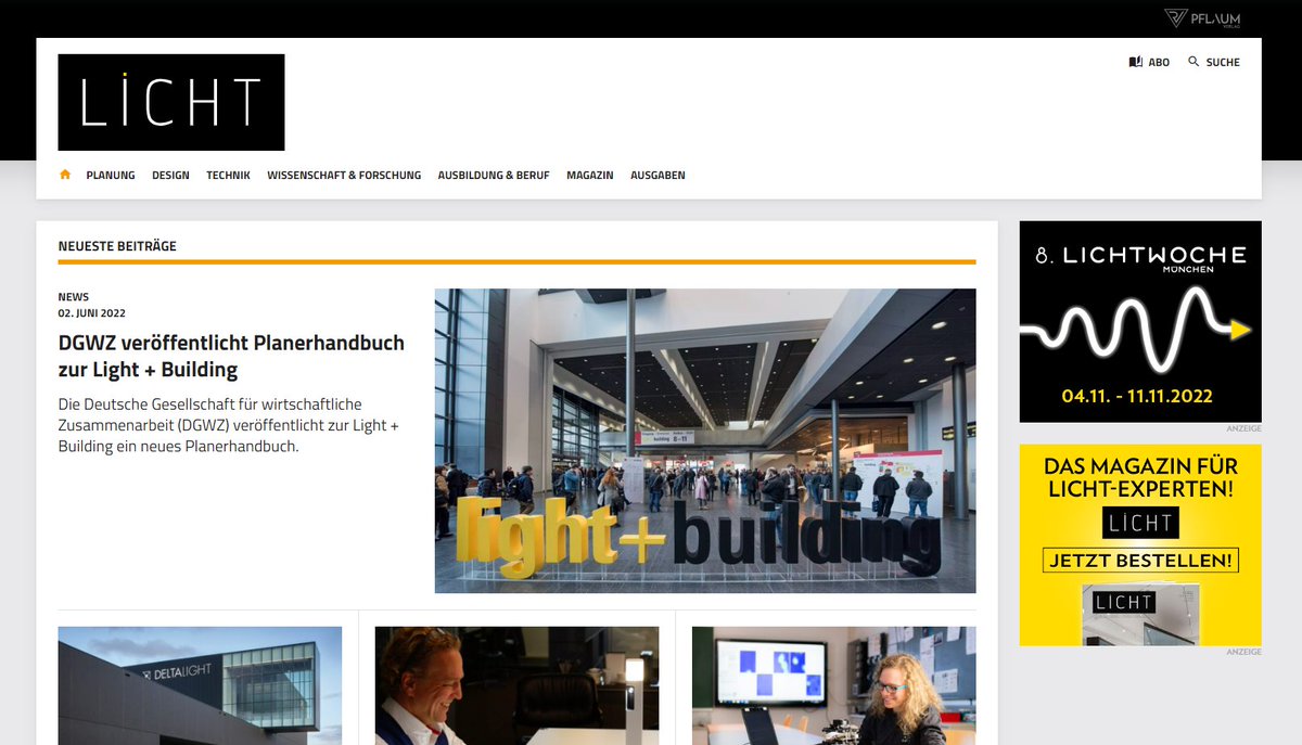Pflaum_LICHT's tweet photo. Schon gesehen? Unsere Website erstrahlt jetzt in einem ganz neuen #Licht. Jetzt reinklicken und ausgewählte Artikel aus den Printausgaben lesen! https://t.co/z6LG89TpZ6 https://t.co/QKTlII3y5K