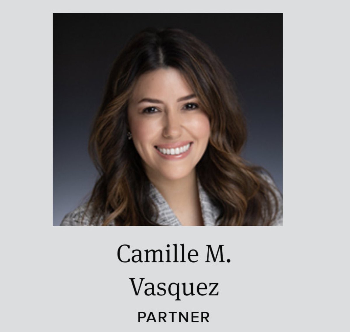 Nya87574799's tweet image. Congrats Camille M. Vasquez on promotion as partner at law firm Brown Rudnick. "I am delighted that  Brown Rudnick has given me its full vote of confidence by having me as partner and I am proud of the uniquely talented team I lead said Vasquez. 
#CamilleVasquez #brownrudnick