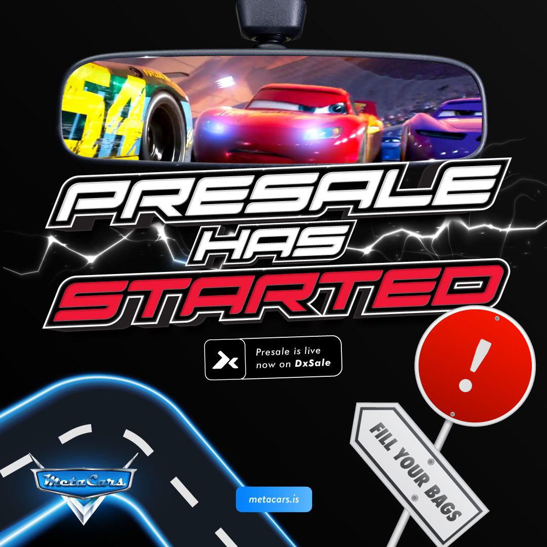 PRESALE LIVE NOW !

GAME LAUNCHED!

100$ RANDOM PARTICIPANTS!

PreSale : metacars.is/presale

Game is live also!

metacars.is/p2egame

#BTC #ETH #BSC #BNB #MetaCars #PreSale #Gem #100x