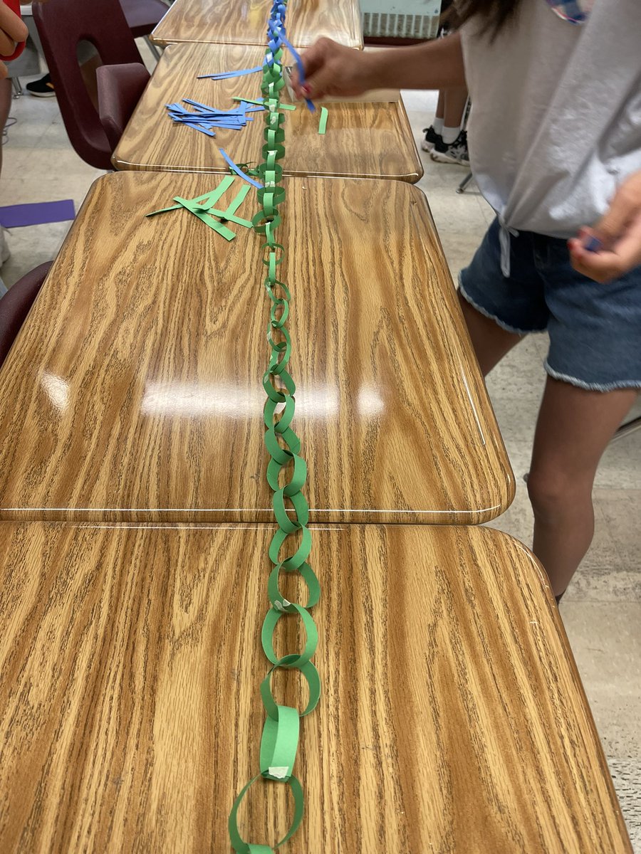 BookSmith123's tweet photo. No computers? No problem! How about a STEM challenge! Build the longest paper chain using 2 pieces of construction paper and 12” of tape! @TenaflySchools @J_SpencerSmith #stemfun https://t.co/HhG2SQs6YM