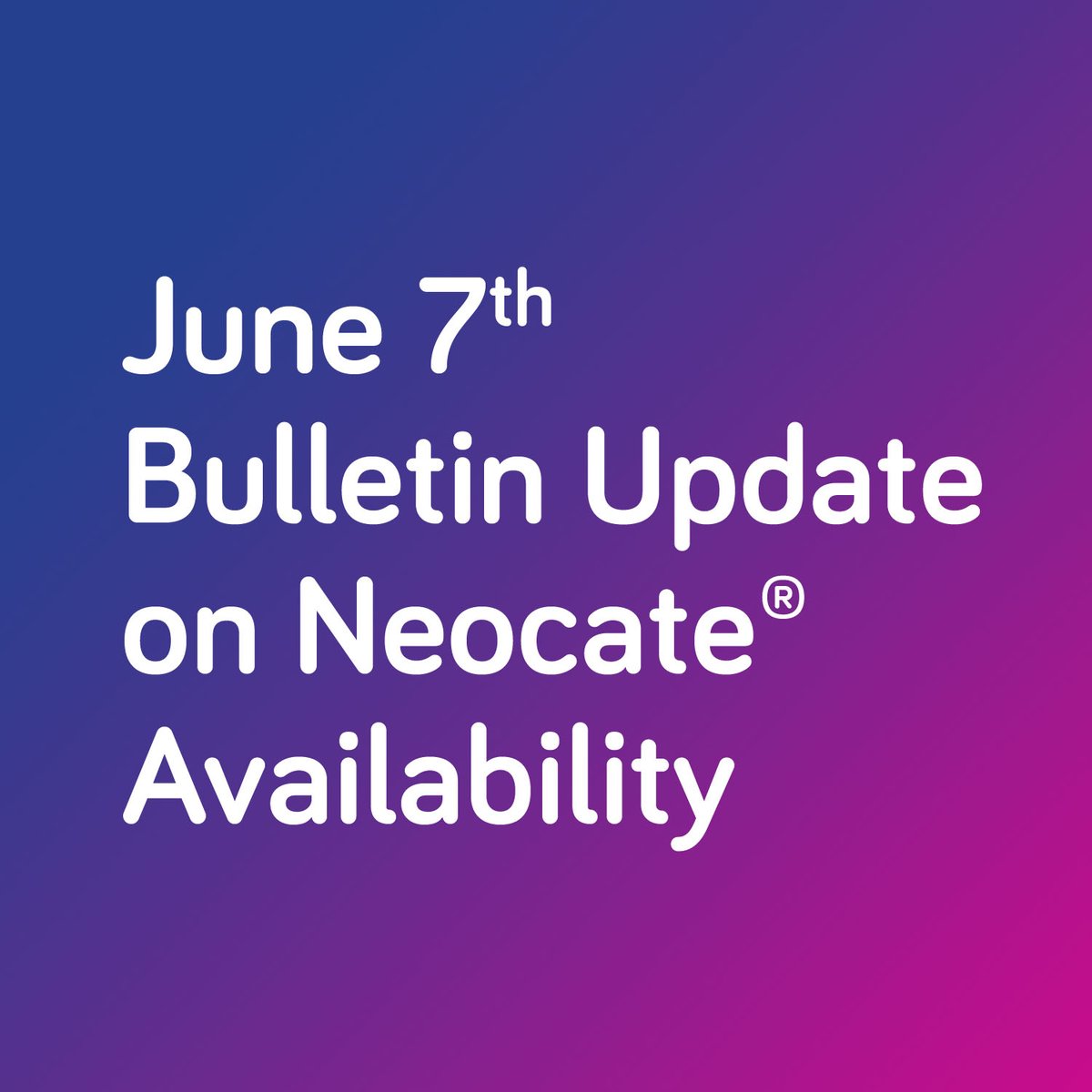 neocate's tweet image. Please find the new June 7th Bulletin Update posted on our #Neocate Availability Information Hub: bit.ly/3yfGuaB. Our Bi-weekly Bulletin Updates are posted to keep you in the loop regarding Neocate availability amidst the unexpected Abbott Nutrition recall.