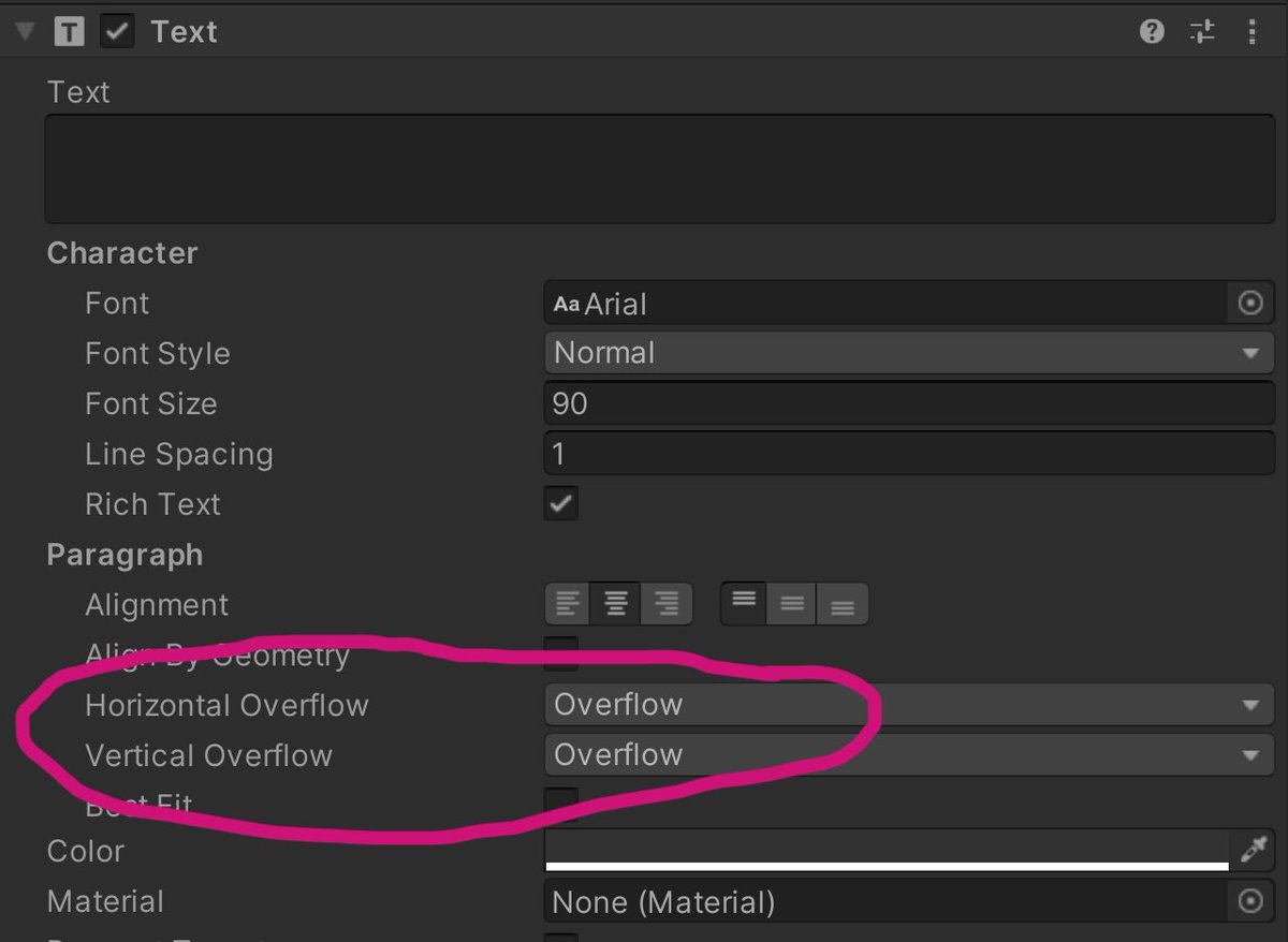 When I ran my word game's #unity2d #WebGL build, I was surprised to see entered text disappear when I resized the web page or went full screen. I fixed the issue by setting text to overflow — here is a screenshot of the working Text component settings. #HaikuTunes