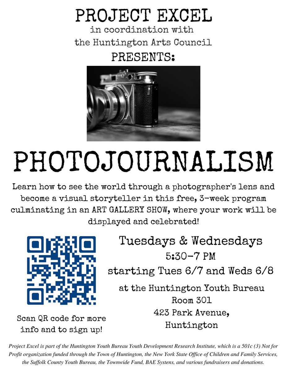 ProjectExcelHYB's tweet image. Want to learn more about photography? The first session of our 3 week Photojournalism program starts tonight. Register here: forms.gle/kabHRTTkwAXsUu…