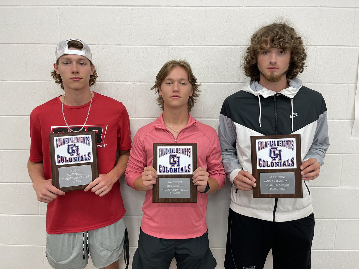 ColHtsBaseball's tweet photo. Congratulations to our CH Varsity Award Winners!
OPOY - Gray Ellenburg (2023)
DPOY - Owen Lacks (2022)
Coaches Award - Alex Chini (2022) https://t.co/Hpi1feQIb4