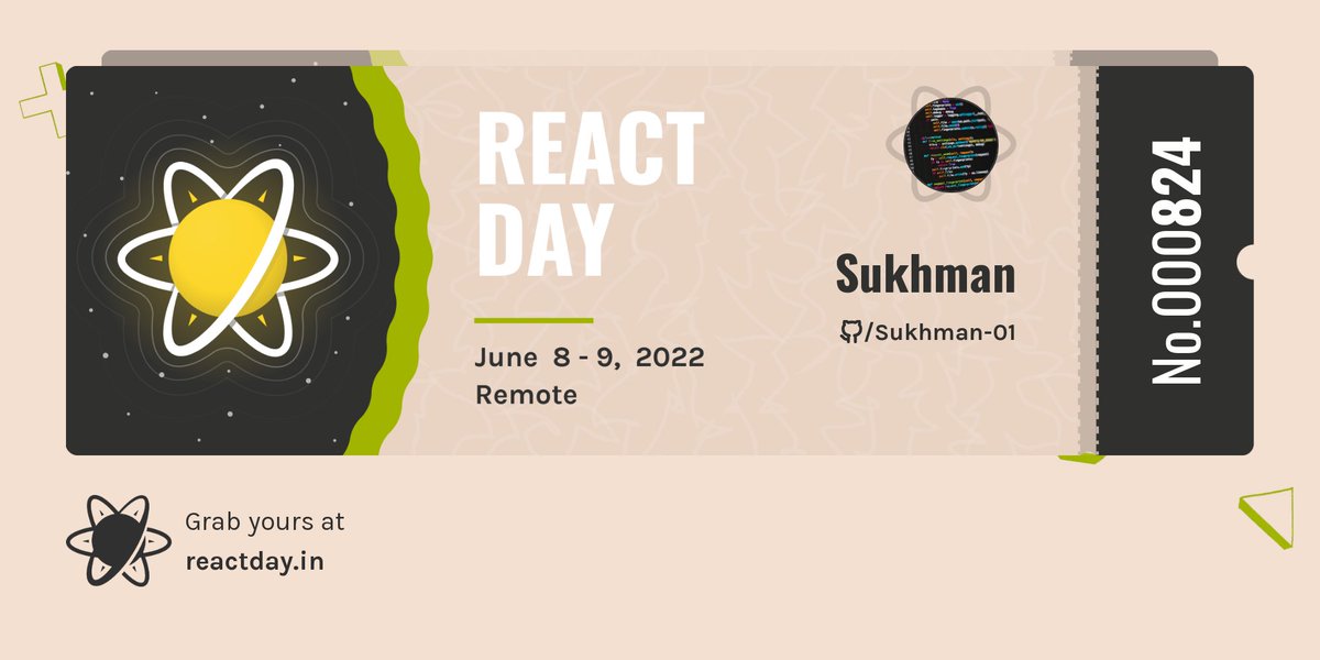 Join me at React Day Bangalore (<a href="/ReactDayIn/">React Day Bangalore</a>) on Jun 8-9, 2022. 

Grab your free ticket now.

 reactday.in/tickets-2022/S…
