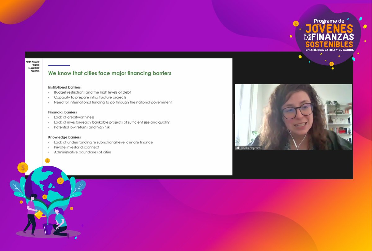 👉🏼Hoy tuvimos el agrado de compartir una nueva sesión del Programa de Jóvenes con <a href="/NegreirosPri1/">Priscilla Negreiros</a>, integrante de <a href="/climatepolicy/">Climate Policy Initiative</a>.

📢Conversamos sobre los riesgos, y las oportunidades,que existen en temas de financiamiento, y atraviesan a las ciudades de Latinoamérica y El Caribe.