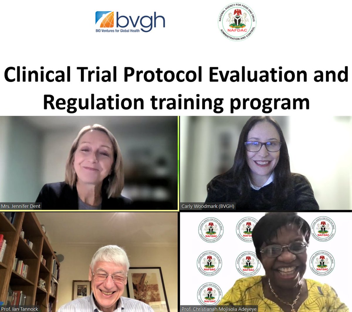We're kicking off a digital training w DG Mojisola Adeyeye, <a href="/NafdacAgency/">NAFDAC NIGERIA</a> &amp; Dr. Ian Tannock <a href="/pmcancercentre/">Princess Margaret Cancer Centre</a>. The free 10 wk training will strengthen African regulatory agencies’ capacity to rev/eval #clinicaltrials &amp; ensure safe/effective research for attendees. #bvghAAI