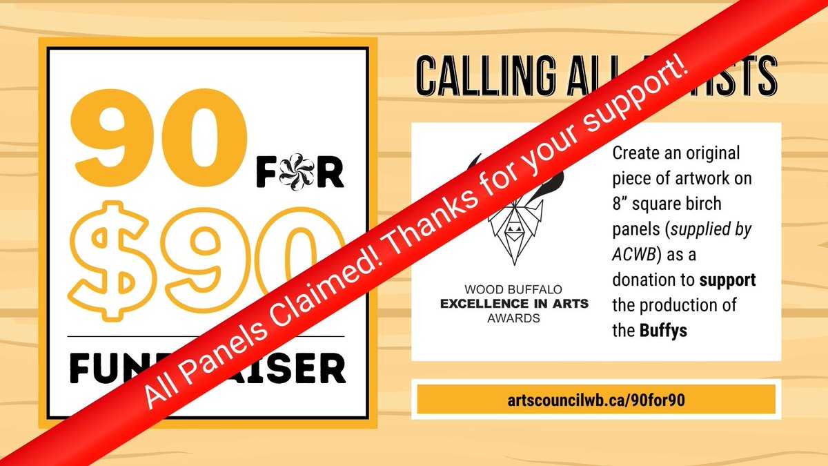 ArtsCouncilWB's tweet photo. All our 90 for $90 panels have been claimed! Thank you to all participating artists creating an original piece of artwork in donation to the Buffys. Completed panels must be returned by August 25. We cannot wait to see what you create!  #ACWBeCreative #YMMArtsTogether https://t.co/CBvpftOVhL