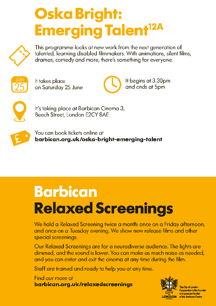 SqMileFamilies's tweet photo. Barbican Relaxed Screenings adapted, welcoming, accessible environment for people with additional needs film@barbican.org.uk
 #shoelanelibrary #aldgateschool #citylocaloffer #barbican #artizanlib #SENDlocaloffer @artizanlib @barbicanlibrary #stlukescommunity @rcloudesley https://t.co/bIhIIEfyCB