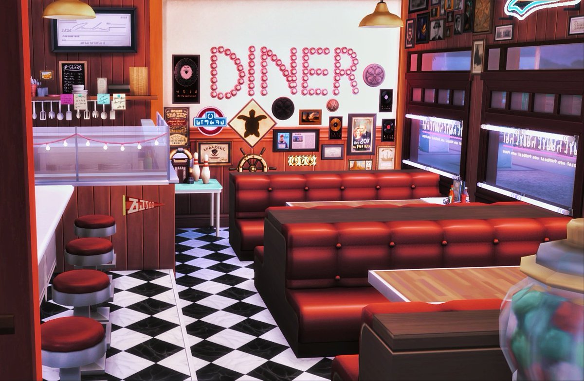 Serenaede94's tweet photo. Sul sul! Amantes de Riverdale y de los restaurantes de los 50s, os traigo este bar inspirado en el Pop's Chock'lit Shoppe de la serie, para que nuestros sims puedan disfrutar. Espero que os guste. Lo tenéis disponible en mi galeria. ID: Quirara #ShowUsYourBuilds #TheSims4 #TS4 https://t.co/RhCnBRUD02