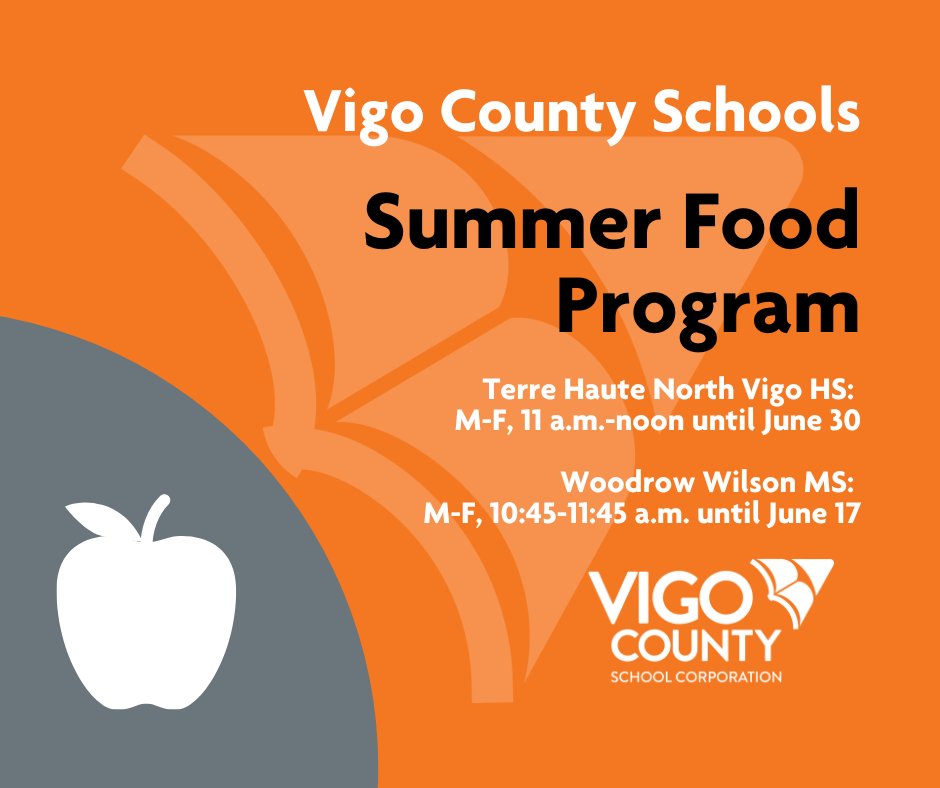 We're pleased to open our summer school sites for free meals for children 18 years and younger. 

Join us at North or Woodrow Wilson and enjoy a hot meal!

For more information, including a weekly menu, visit web.vigoschools.org/students/food-….

#teamvigo