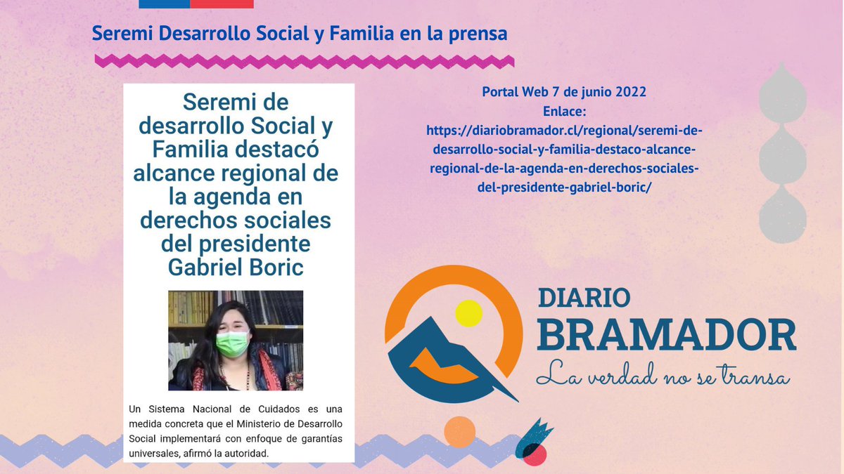 MDSAtacama's tweet photo. 🗞️En la prensa. Seremi @MDSAtacama  destacó los alcances de la agenda de Derechos Sociales.

Agradecemos a los medios:

✅RT Noticias: https://t.co/EAk7qY7a2g
✅Atacama Noticias https://t.co/qZRnDTU4Xw
✅Diario Bramador https://t.co/Q27fZvDSsE
✅HVA Radio https://t.co/wyai0qsUxM https://t.co/BGVRljFsqx