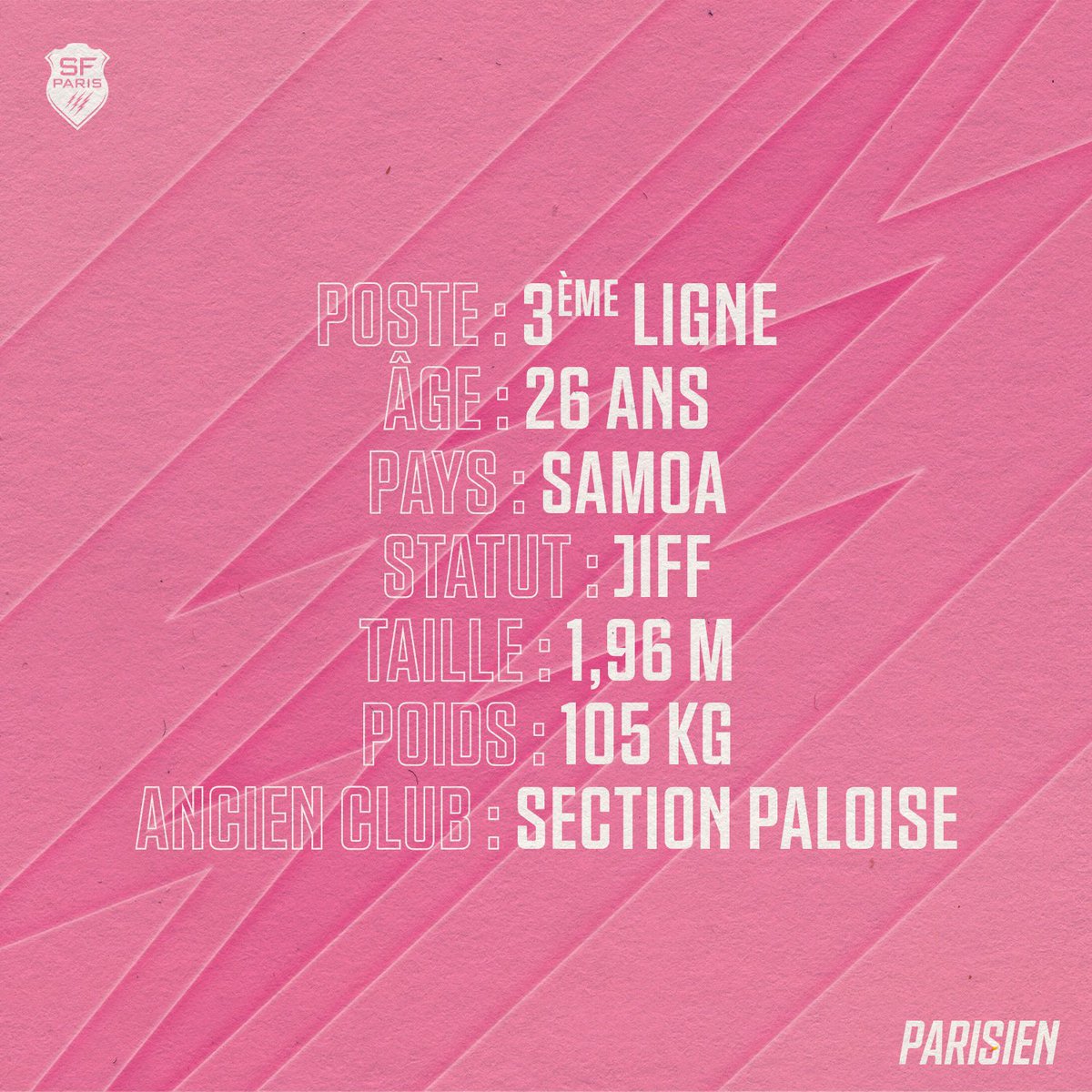 SFParisRugby's tweet photo. 🆕✍️ 𝔾𝕀𝕆𝕍𝔸ℕℕ𝕀 ℍ𝔸𝔹𝔼𝕃 𝕂𝕌𝔼𝔽𝔽ℕ𝔼ℝ 🇼🇸

Un des tauliers de la Section nous rejoint en 3ème ligne. Bienvenue à Paris Giovanni !  

#SFParis
