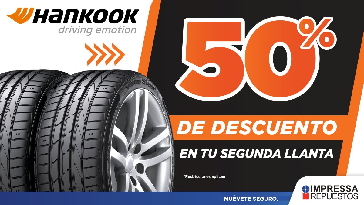 IMPRESSAREP's tweet image. APROVECHA 50% de descuento en tu segunda llanta Hankook 🚘 Cotízalas al 2278-9999 o por WhatsApp: bit.ly/3uxLJ10

🔷Promoción del 1 al 30 de junio 2022
🔷Ver restricciones: bit.ly/2Ee6Orr