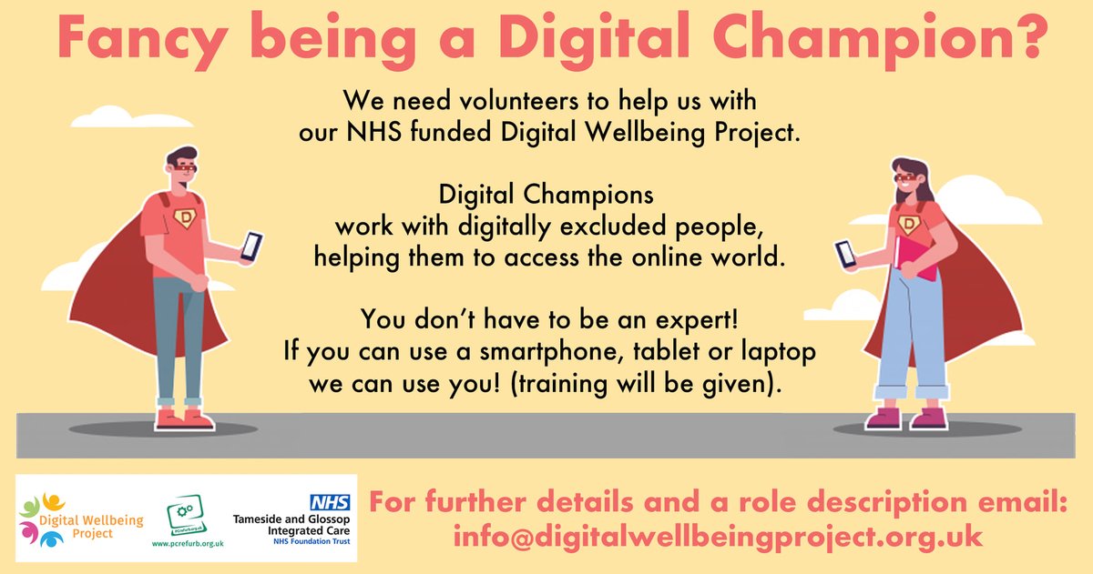 Being a Digital Champion gives you the opportunity to REALLY make a difference to someone's life 😀 You don't need to be an expert as we only offer beginner level digital skills training
#MonthOfCommunity #VolunteersWeek #FixTheDigitalDivide #volunteer #Tameside #Glossop