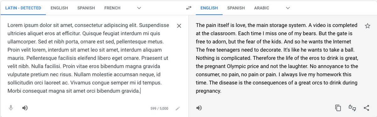Putting lorem ipsum into Google Translate is marvellous!