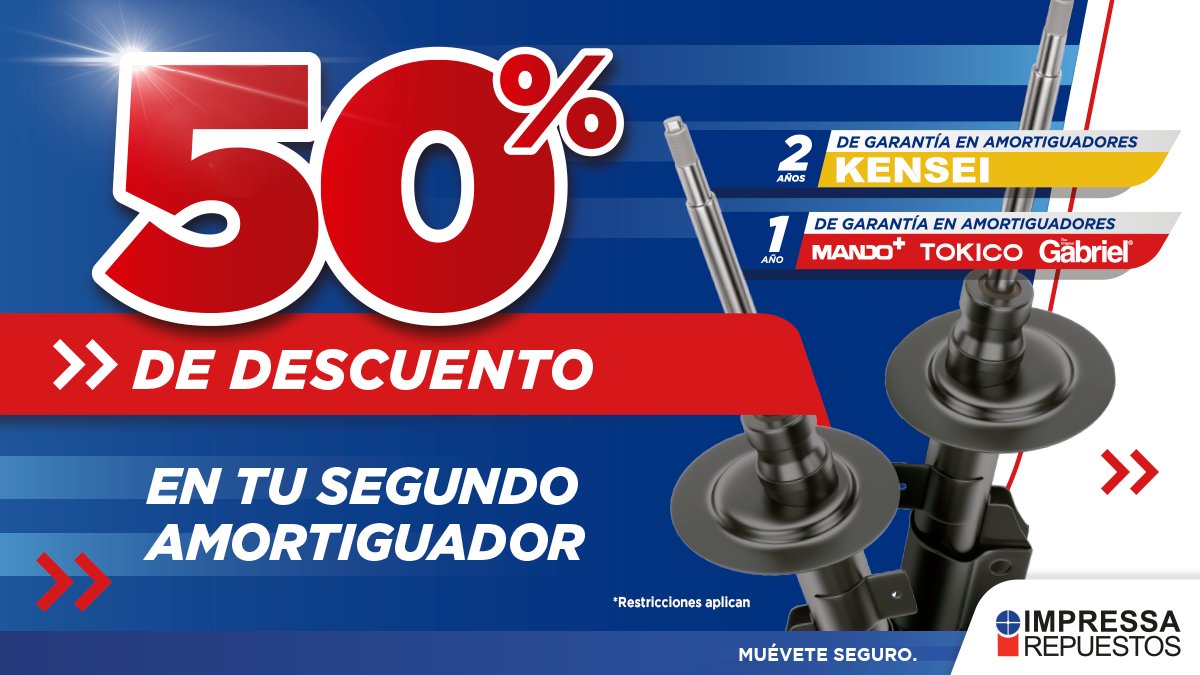 IMPRESSAREP's tweet image. APROVECHA el 50% de descuento en tu segundo amortiguador 😉 Cotízalos al 2278-9999 o por WhatsApp: bit.ly/3uxLJ10

🔷Promoción del 1 al 30 de junio 2022
🔷Ver restricciones: bit.ly/2Ee6Orr